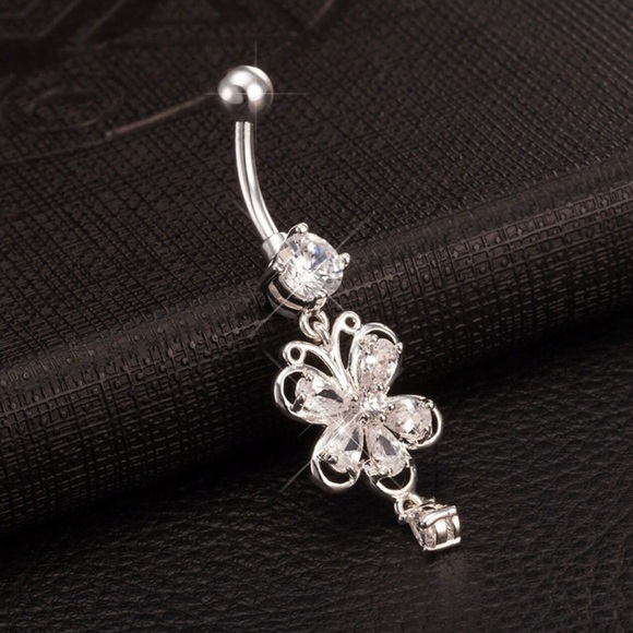 Crystal Butterfly Stainless Steel Belly Button Ring - Picture 2 of 5